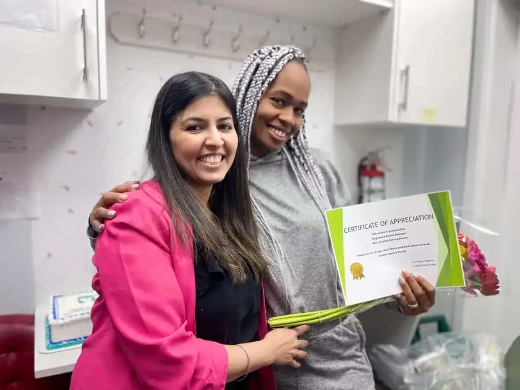 Dental assistants at London Square Dental Calgary appreciation week celebration